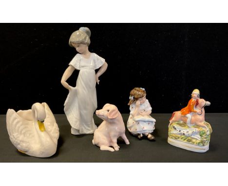 Ceramics - Royal Doulton figure Storytime, HN 3695;  Nao figure, John Beswick Pig, etc 