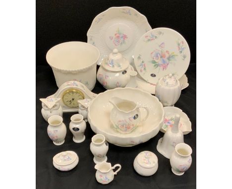Aynsley Little Sweetheart pattern inc planter, fruit bowl, clock, trinket pots and covers, covered jar etc qty 