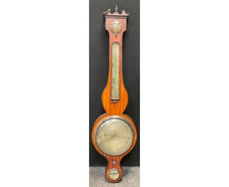 A Regency Barometer Thermometer, by A. Terzza of Nottingham, mahogany banded walnut case, 98cm long, c. 1820. 