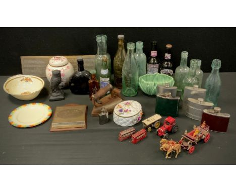 Ceramics and glass - Advertising bottles, Stones of Sheffield, Offiliers Derby, M Whittaker Matlock Bath etc, planter, Arthur