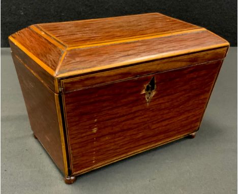 A George III partridge wood sarcophagus tea caddy, hinged cover enclosing a pair of lidded compartments, 18.5cm wide, c.1815 