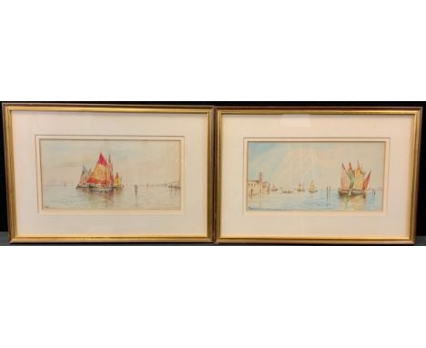 Edward Parrini (early 20th century) A Pair, Venetian Seascape signed, watercolours, 16.5cm x 63cm 