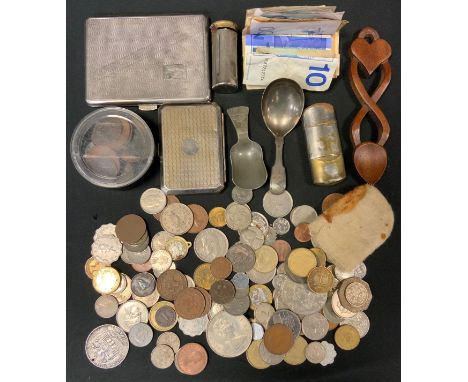 Boxes &amp; Objects - Coins, Bank Notes, International &amp; English currency, inc American Dollar, Spanish Pesetas, Pennies,