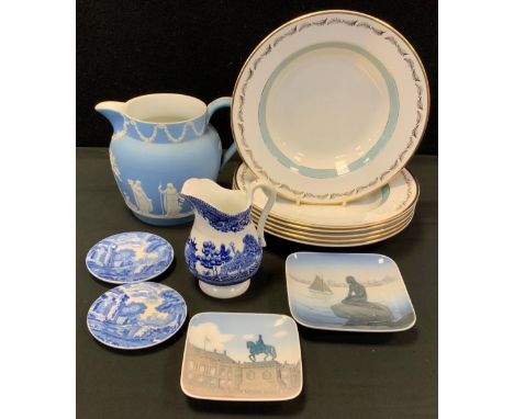 Ceramics - Wedgwood powder blue jasperware water jug,  Royal Copenhagen pin dishes,  Spode Italian, etc 