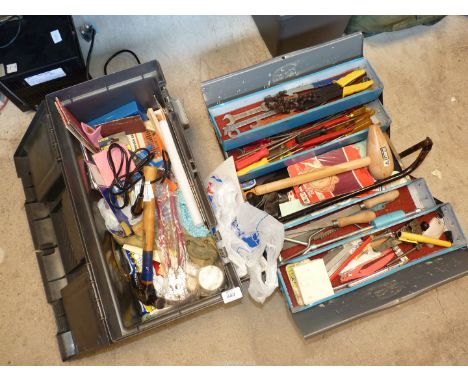 A metal cantilever toolbox and contents, plus another.