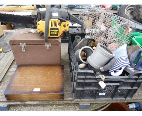A part canteen of cutlery, Partner chainsaw (a/f), handsaw, etc.