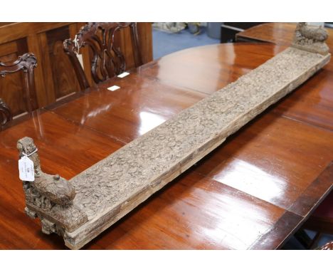 An Eastern floral carved hardwood wall shelf, W.144cm D.18cm