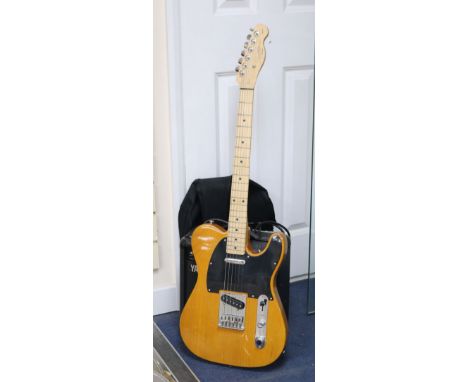 A Fender Squire Affinity series telecaster, with carry case and strap and Yamaha practice amp