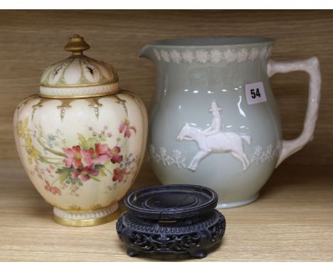 A Royal Worcester and blush ivory pot pourri vase and cover and a Spode jug