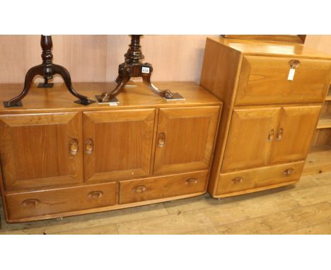 An Ercol sideboard and bureau cabinet, sideboard W.130cm cabinet W.83cm