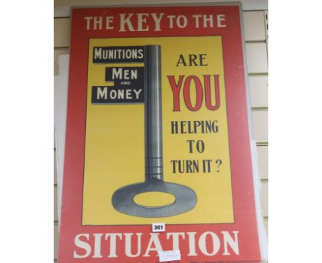 First World War recruiting poster, anonymous artist, "The Key to the situation are your helping to turn it", lithograph, prin