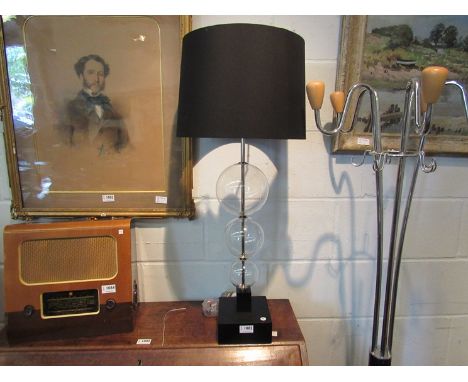 A modern lamp with stacked glass sphere base, overall height 81cm