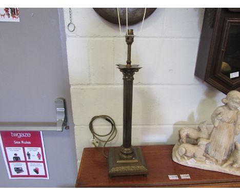 An early 20th Century brass Corinthian column table lamp          