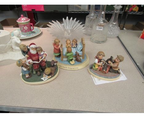 Three Hummel figural groups "Bedtime Prayer", "Storytime with Santa" with certificate and "Puppy Surprise" with certificate (