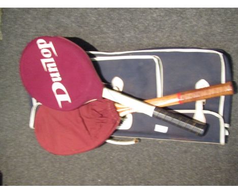 A Tennis bag with racquets including Slazenger and Dunlop