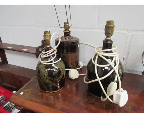 Three glazed pottery table lamp bases 