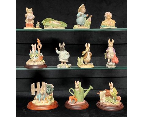 ELEVEN BORDER FINE ARTS BEATRIX POTTER FIGURES:  BP21 'Miss Moppet and the Mouse'; BP22 'Timmie Willie Sleeping in a Pea Pod'