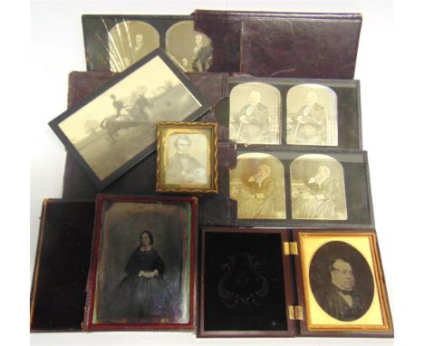 PHOTOGRAPHS - ASSORTED comprising a daguerreotype portrait of a young man, 5cm x 4cm, framed and glazed (identified verso as 