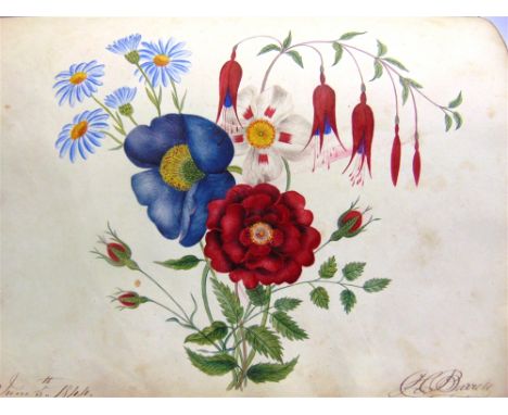 A MID 19TH CENTURY COMMONPLACE BOOK  circa 1840s, comprising manuscript verse, three full-page watercolour floral illustratio