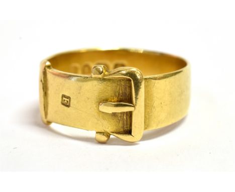 A VICTORIAN 18CT GOLD BUCKLE AND BELT RING Hallmarked for London 1881, ring size O weight approx. 4 grams Condition: shank is