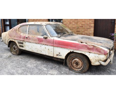 A CIRCA 1971 FORD CAPRI 1600 GT XLR registration JMF 258K (tax exempt), white with a red wrap-over stripe and a black bonnet,