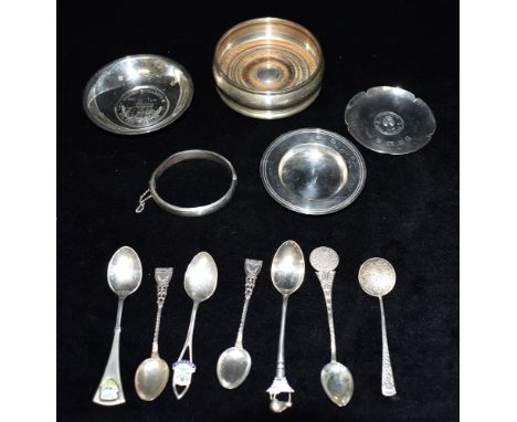 A COLLECTION OF SILVER AND CONTINENTAL SILVER And white metal items comprising of a silver coated coaster hallmarked for Lond