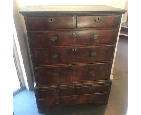 MAHOGANY CHEST ON CHEST,  the upper section having a moulded cornice above two short, over three long graduating drawers with