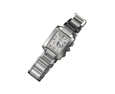 A Cartier Tank Francaise steel Chronoflex wristwatch, automatic movement, the signed rectangular dial 2.5cm with black Roman 