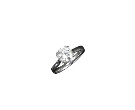 A diamond solitaire ring, the round brilliant-cut diamond weighs approximately 1.60 cts and is set in 18ct white gold, size K
