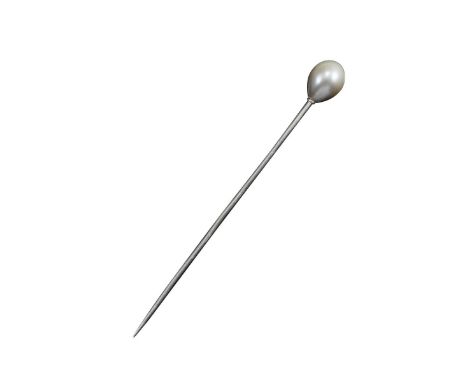 A natural pearl-mounted gold stick pin Accompanied by report number 77112-28 dated 25th July 2017 from GCS, London stating th