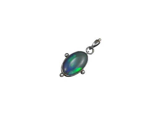 An opal pendant, the solid black opal set in a white gold mount, 2cm