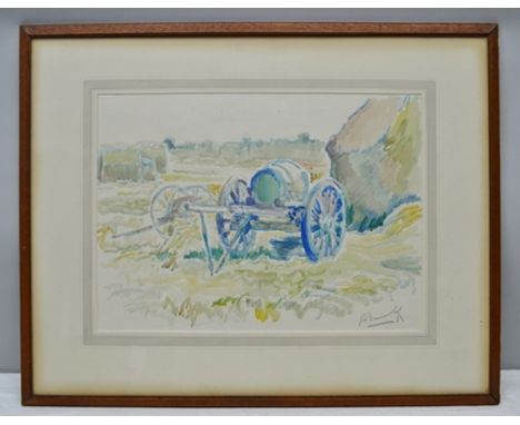 RONALD OSSORY DUNLOP A.R.A. (1894-1973) "The Water Cart", Watercolour painting, signed, 36cm x 49cm (see label to reverse - "