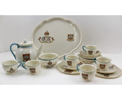 A "W.H. GOSS" ROYAL COMMEMORATIVE PARIAN PART TEASET EDWARD VII, comprising teapot, sugar bowl, serving tray, cups, saucers a