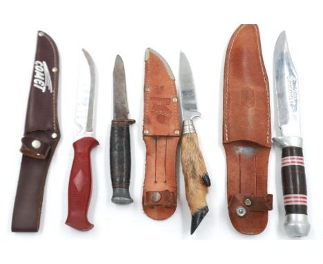 Three sheathed hunting knives and a further William Rodgers example (4). P&amp;P Group 2 (£18+VAT for the first lot and £3+VA