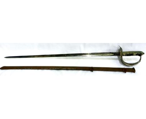 British 19th century officers dress sword with steel scabbard and wired shagreen grip. Pitting and surface corrosion througho