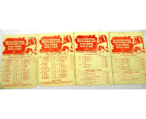 Manchester United 1945 programmes Man City, Blackpool, Bolton Wanderers and Doncaster Rovers. P&amp;P Group 1 (£14+VAT for th