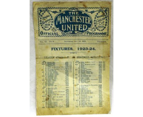 Manchester United 1923 programme v Oldham Athletic, front page only. P&amp;P Group 1 (£14+VAT for the first lot and £1+VAT fo