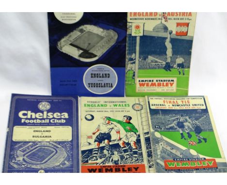 1952 FA Cup final programme and four England International programmes to include Yugoslavia 1963, Bulgaria 1957, Austria 1951