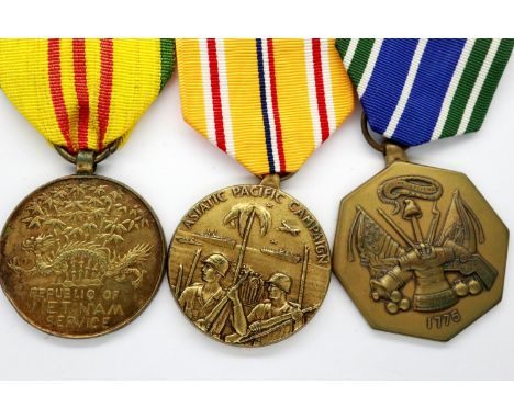 Three American military medals: Vietnam Service, Military Achievement and Asiatic Pacific Campaign. P&amp;P Group 1 (£14+VAT 