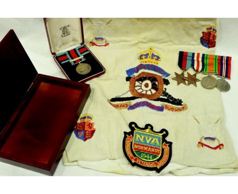 WWII medal group to 14255660 GNR Victor Jones, Royal Artillery, together with service record, Normandy 1944 medal NVA badge a