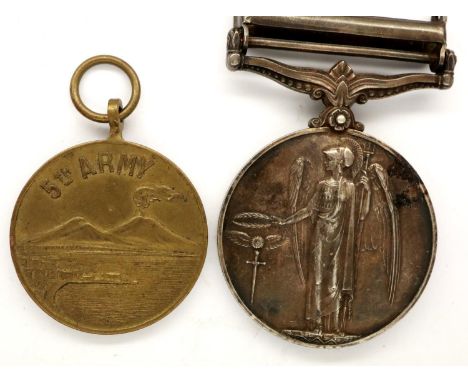 Services medal with Palestine bar to 14191564 GNR A Cole, RA, 5th Army medal. P&amp;P Group 1 (£14+VAT for the first lot and 
