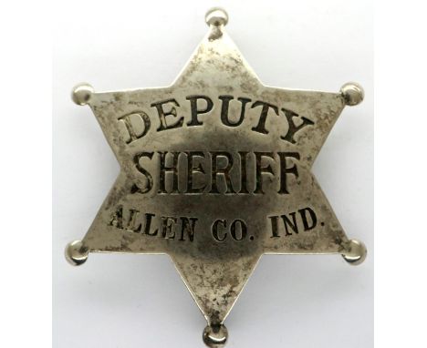 US Sheriff Department badge: Deputy Sheriff, Allen Co Indiana. P&amp;P Group 1 (£14+VAT for the first lot and £1+VAT for subs
