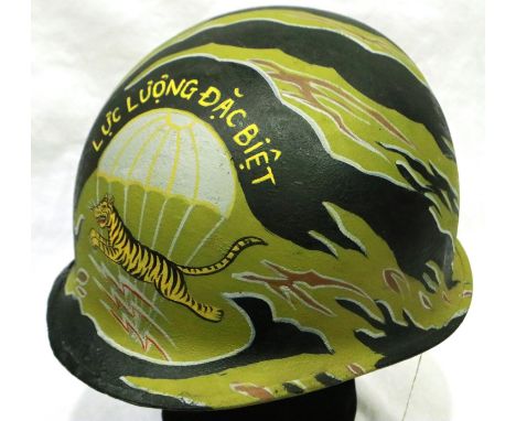 Vietnam War period US M1 helmet with ARVN Special Forces paintwork, later painted. P&amp;P Group 2 (£18+VAT for the first lot