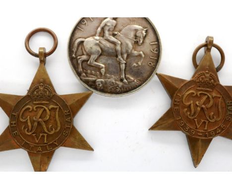 WWI BWM named to 38401 Pte G Andrews Cheshire Regiment, with a 1939-45 star and Italy star (3). P&amp;P Group 1 (£14+VAT for 