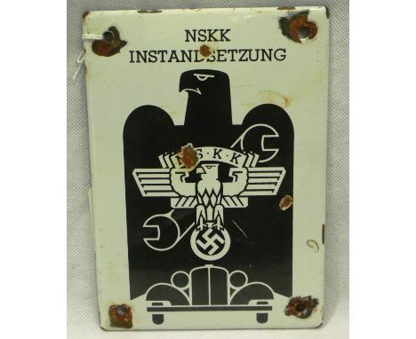 WWII German enamel sign for an NSKK Approved Garage, 12 x 17 cm. P&amp;P Group 2 (£18+VAT for the first lot and £3+VAT for su