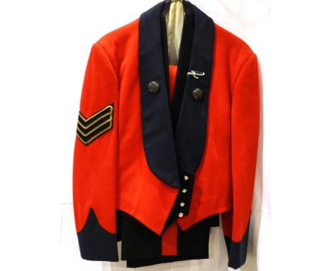 Coldstream guards mess jacket, waistcoat and trousers, badged to the rank of Sergeant, approximate size S-M. P&amp;P Group 2 