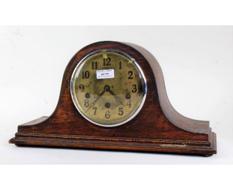 1920's/30's oak cased mantel clock, the dial with arabic numerals, 43cm wide