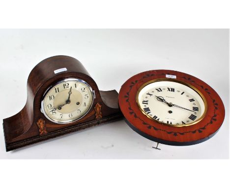 1920's oak cased mantel clock, the dial with arabic numerals, twin train movement, and a USSR made wall clock (2)