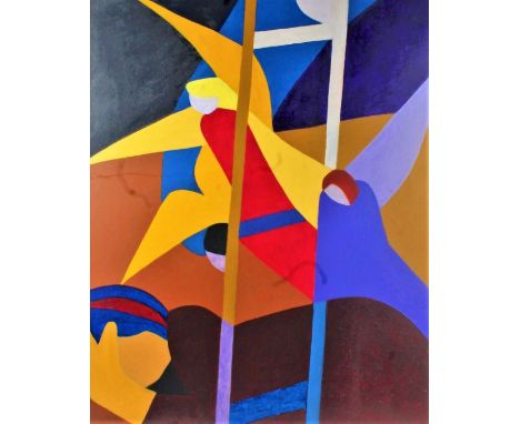 Sylvia Schweppe, abstract study entitled 'Jacob's Ladder', oil on board, titled and dated 1978 to reverse, housed within a gi