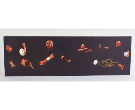 Jonah Lomu, signed limited edition print on canvas, numbered 95/300, with COA, unframed, 59.5cm wide x 18.5cm high